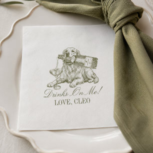 Preppy Olive Green Golden Retriever Wedding Napkin