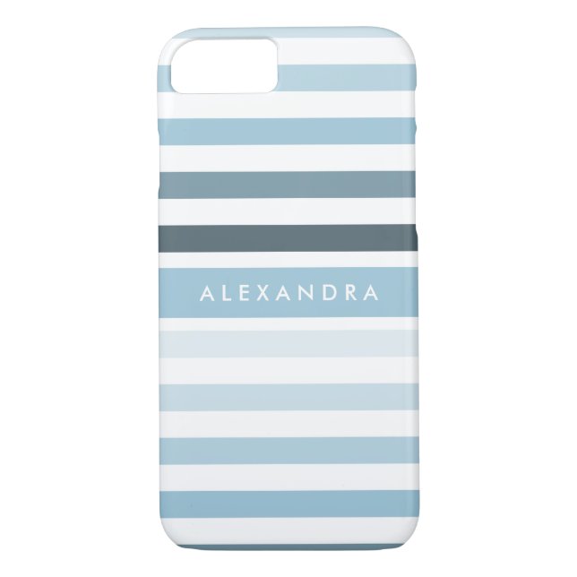 Preppy Ombre Stripes Pattern and Name in Aqua Blue Case-Mate iPhone Case (Back)