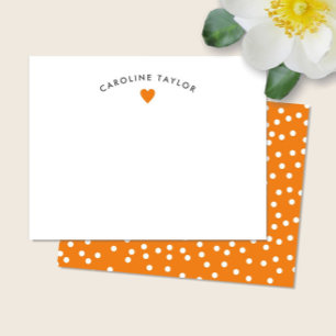 Preppy Orange Heart & Dots Cute Girly Note Card
