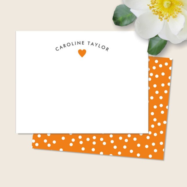 Preppy Orange Heart & Dots Cute Girly Note Card (Creator Uploaded)