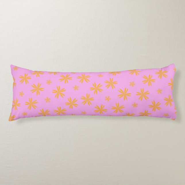 Preppy Orange Pink Floral Simple Flower Pattern Body Pillow (Front)