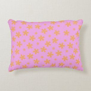 Preppy Orange Pink Hippie Flower Pattern Accent Pillow