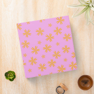 Preppy Orange Pink Hippie Flower Pattern Binder