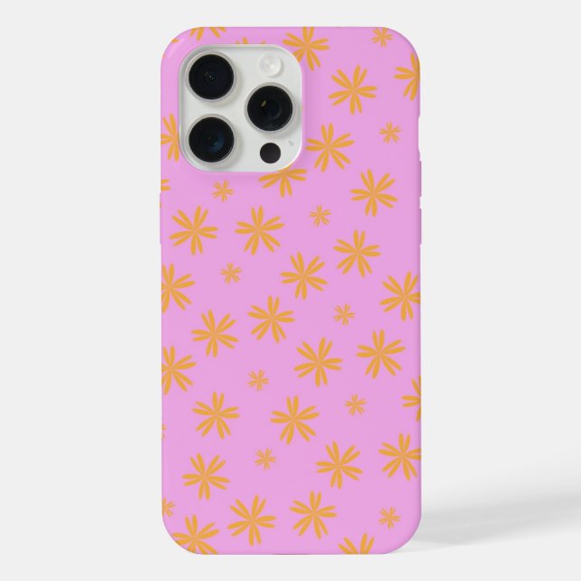 Preppy Orange Pink Hippie Flower Pattern iPhone Case (Back)
