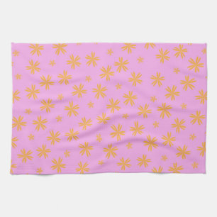 Preppy Orange Pink Hippie Flower Pattern Kitchen Towel