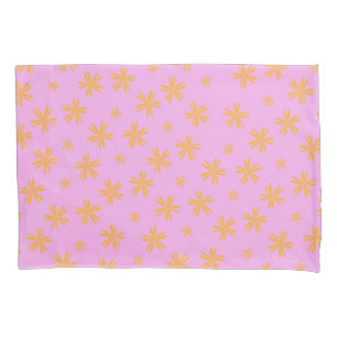 Preppy Orange Pink Hippie Flower Pattern Pillowcase