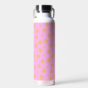 Preppy Orange Pink Hippie Flower Pattern Water Bottle