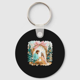 Preppy Painted Christian Nativity Scene God Faith Keychain