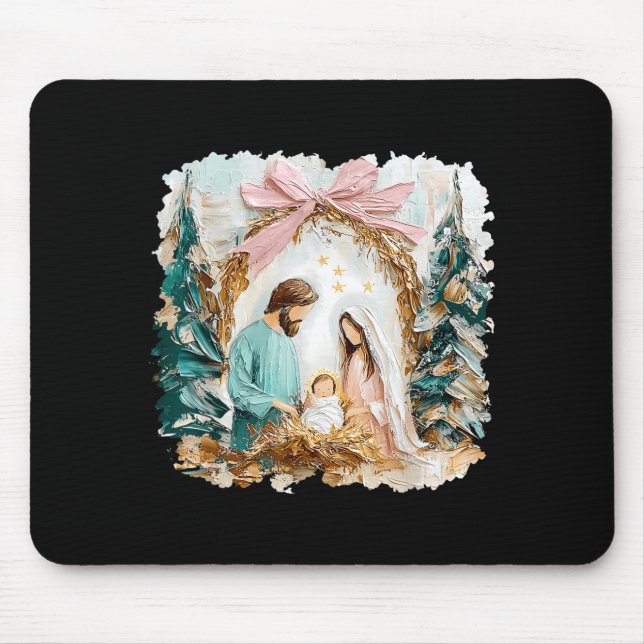 Preppy Painted Christian Nativity Scene God Faith  Mouse Pad (Front)