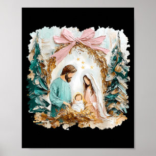 Preppy Painted Christian Nativity Scene God Faith  Poster