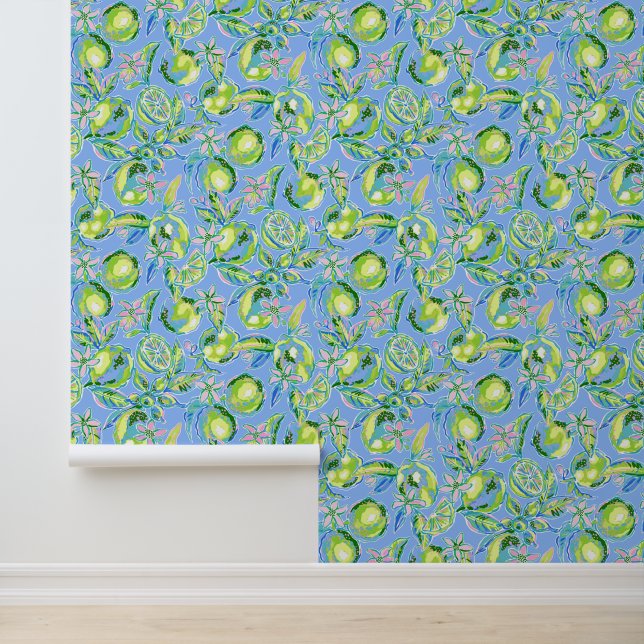 Preppy Palm Beach Blue and Green Limes Wallpaper (Application)