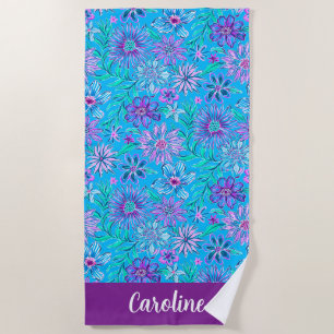 Preppy Palm Beach Blue & Purple Personalized Towel