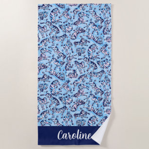 Preppy Palm Beach Blue Zebras Personalized Towel