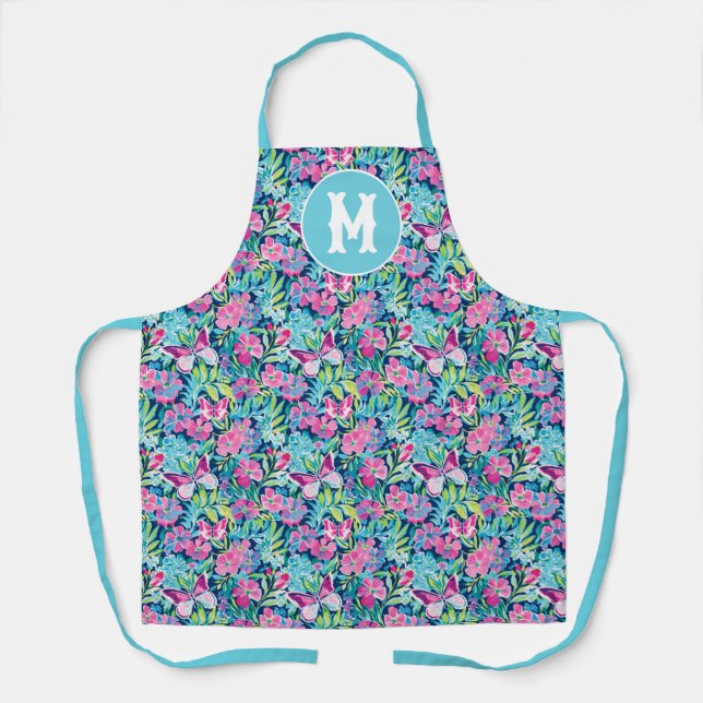 Preppy Palm Beach Butterflies Monogram Apron (Front)