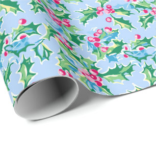 Preppy Palm Beach Christmas Holly Wrapping Paper