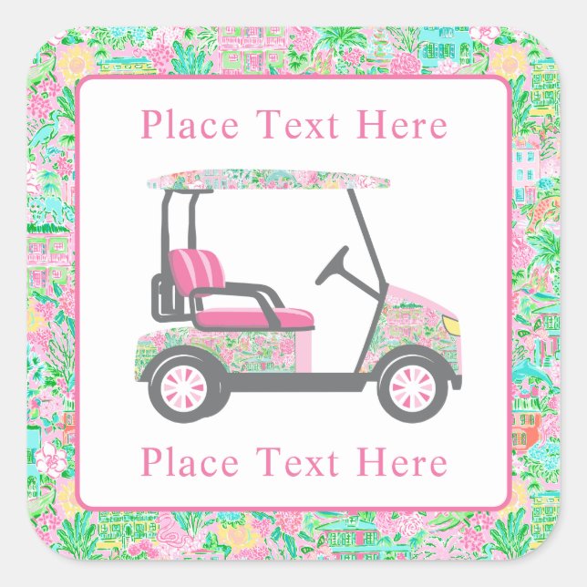 Preppy Palm Beach Golf Cart Square Sticker (Front)