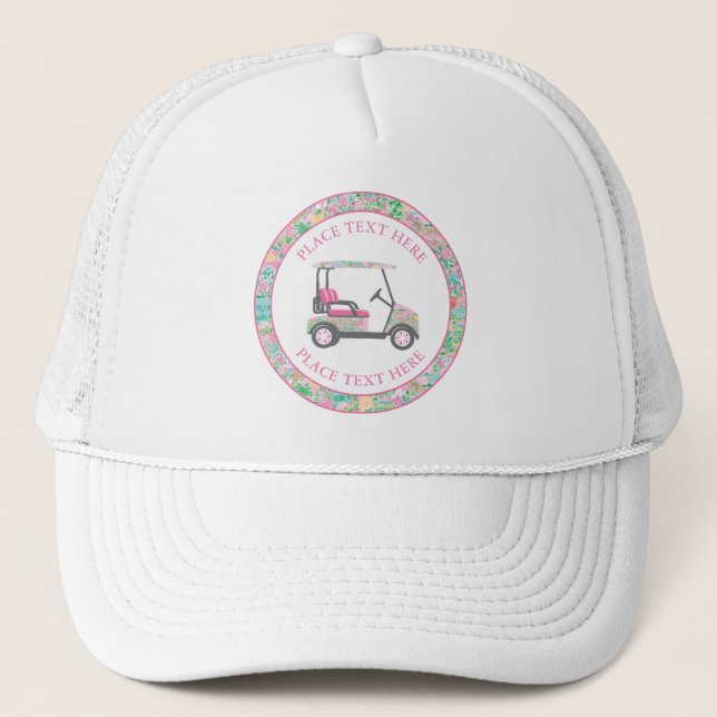Preppy Palm Beach Golf Cart Trucker Hat (Front)
