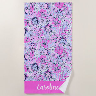 Preppy Palm Beach Lavender Lions Personalized Towel