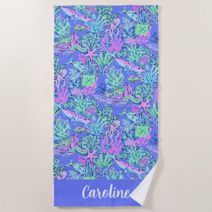 Preppy Palm Beach Lavender Sealife Personalized Towel