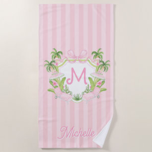 Preppy Palm Beach Monogram Crest Beach Towel