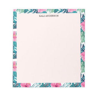 Preppy Palm Beach Monstera Leaves Hibiscus Custom Notepad