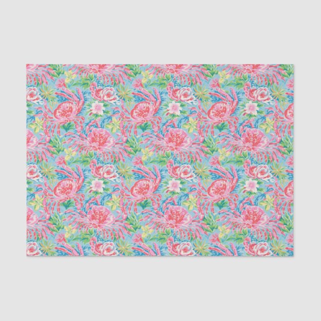 Preppy Palm Beach Ocean Crabs Pattern Tissue Paper (Front)