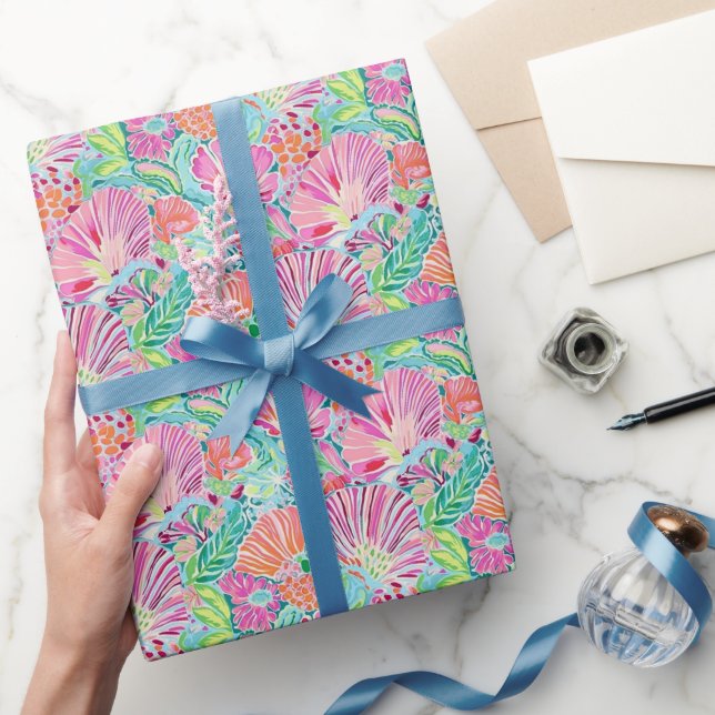 Preppy Palm Beach Ocean Shells Pattern Wrapping Paper (Gifting)