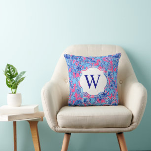 Preppy Palm Beach Pink Blue Elephants Monogram Throw Pillow