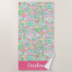 Preppy Palm Beach Pink Charleston Personalized Towel