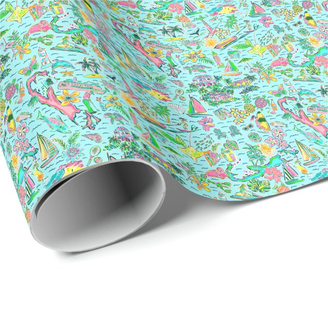 Preppy Palm Beach Print Bermuda Wrapping Paper (Roll Corner)