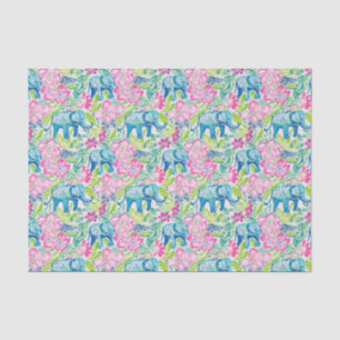 Preppy Palm Beach Print Blue and Pink Elephants Tissue Paper