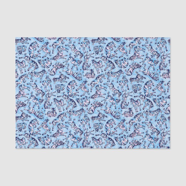 Preppy Palm Beach Print Blue Zebras Tissue Paper (Front)
