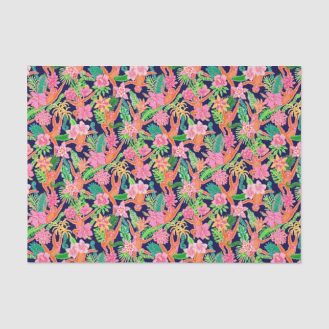 Preppy Palm Beach Print Cute Orangutans Tissue Paper (Front)