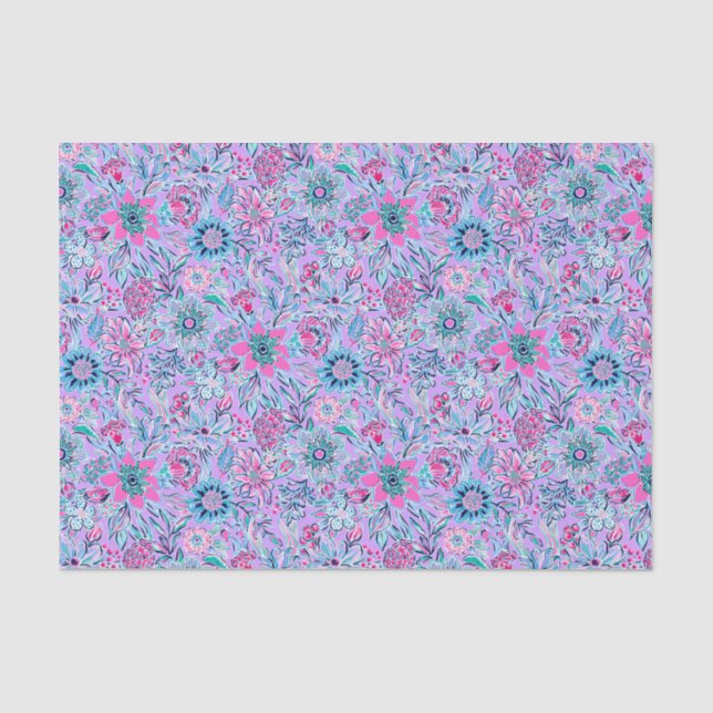 Preppy Palm Beach Print Lavender and Pink Flowers Tissue Paper (Front)