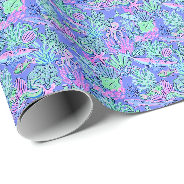 Preppy Palm Beach Print Lavender Underwater Wrapping Paper (Roll Corner)