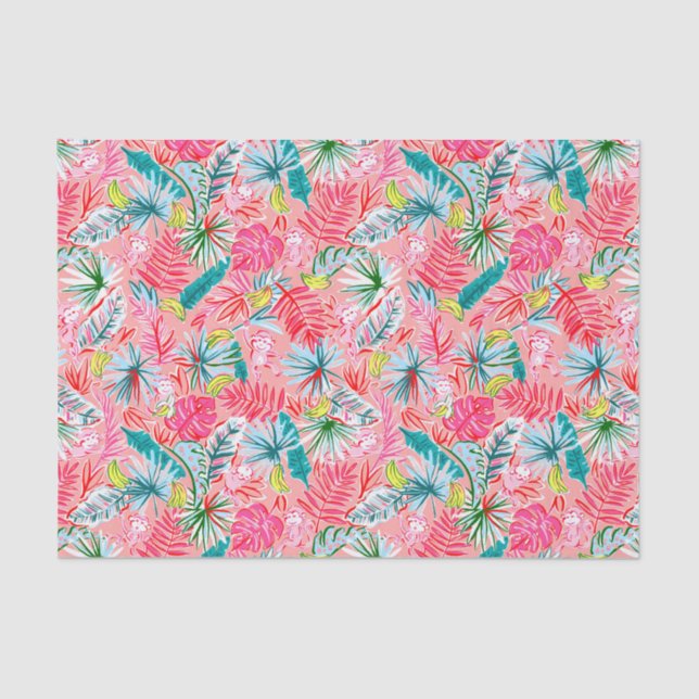 Preppy Palm Beach Print Palm Tree Monkeys Tissue Paper (Front)