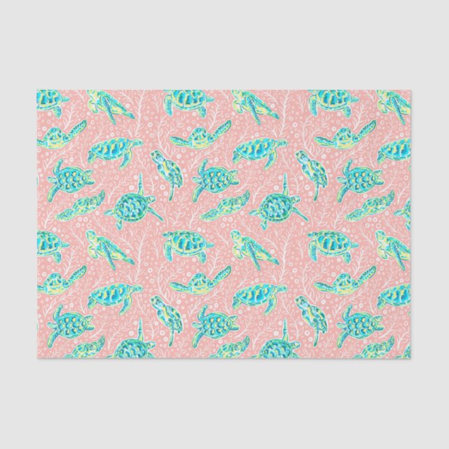Preppy Palm Beach Print Pastel Turtles Tissue Paper (Front)
