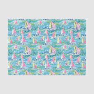 Preppy Palm Beach Print Pink Sailboats Tissue Paper