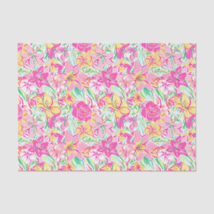 Preppy Palm Beach Print Pink & Yellow Lily Flowers Tissue Paper