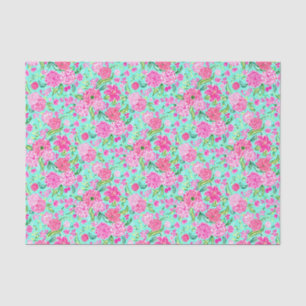 Preppy Palm Beach Print Teal with Pink Flowers Tissue Paper