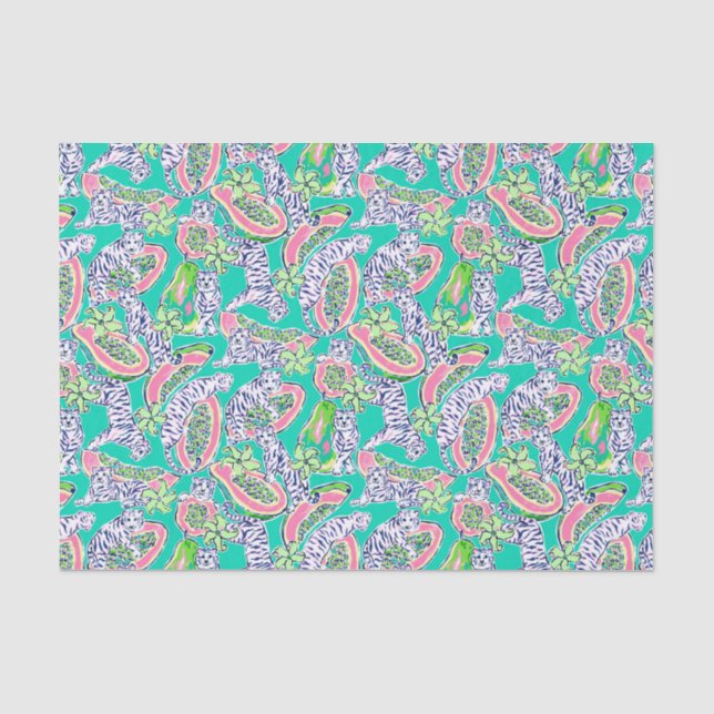 Preppy Palm Beach Print Tigers and Papayas Tissue Paper (Front)