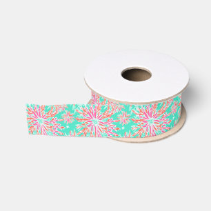 Preppy Palm Beach Tropical Flowers Pattern Grosgrain Ribbon