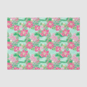 Preppy Palm Beach Tropical Flowers Pattern Tissue Paper