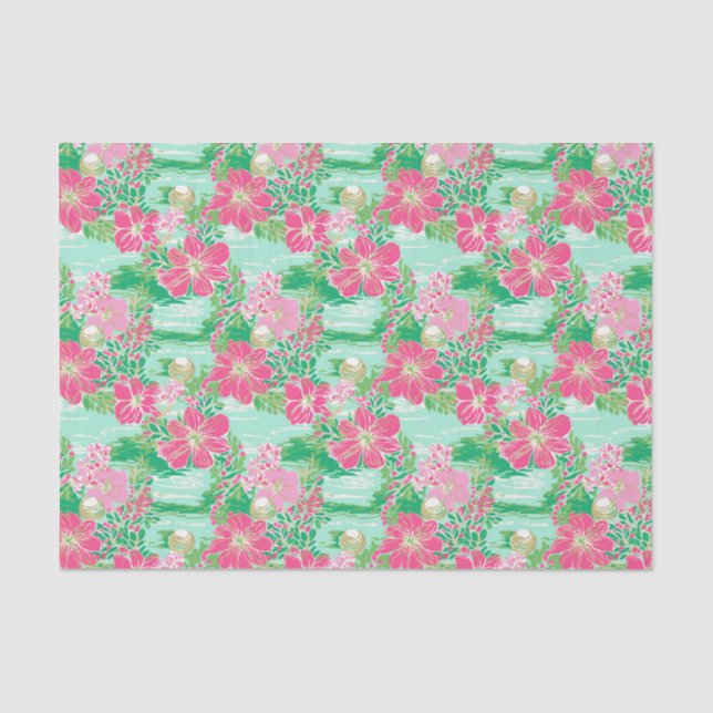 Preppy Palm Beach Tropical Flowers Pattern Tissue Paper (Front)