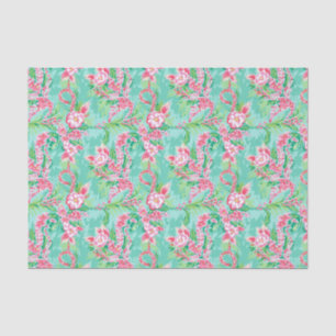Preppy Palm Beach Tropical Flowers Pattern Tissue Paper