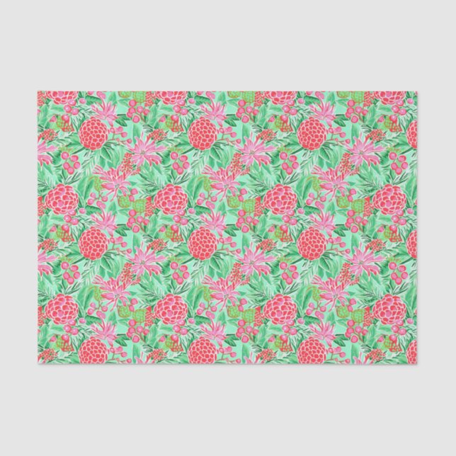 Preppy Palm Beach Tropical Flowers Pattern Tissue Paper (Front)
