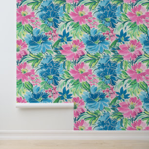 Preppy Palm Beach Tropical Flowers Wallpaper