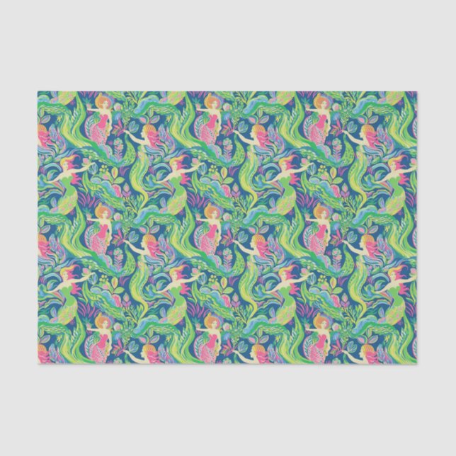 Preppy Palm Beach Tropical Mermaids Pattern Tissue Paper (Front)