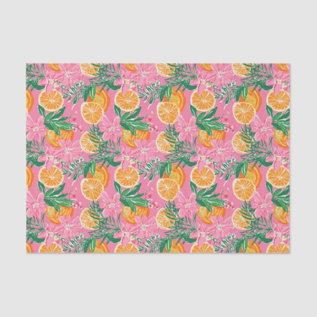 Preppy Palm Beach Tropical Oranges Pattern Tissue Paper (Front)