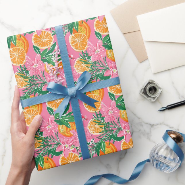 Preppy Palm Beach Tropical Oranges Pattern Wrapping Paper (Gifting)